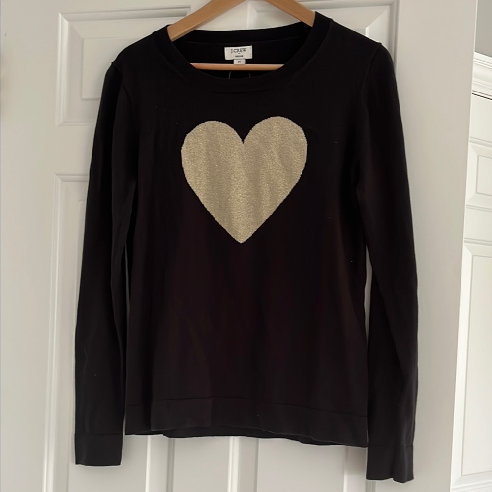 J. Crew Black Teddie Pullover with Gold Heart Medium NWT $89.50 Retail Sweater